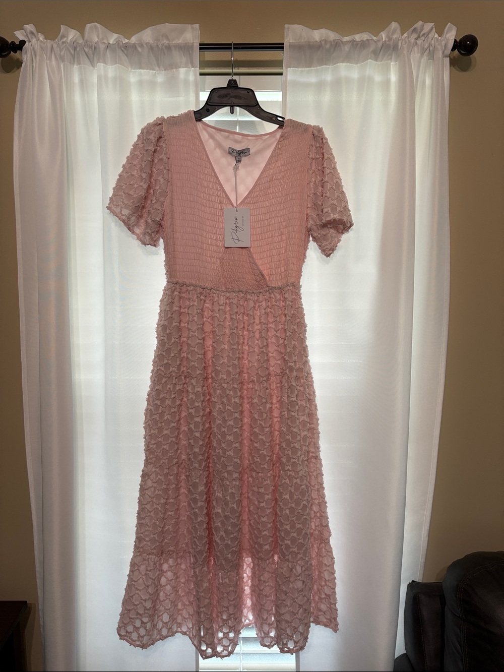 Polagram Blush Pink Textured Midi Dress